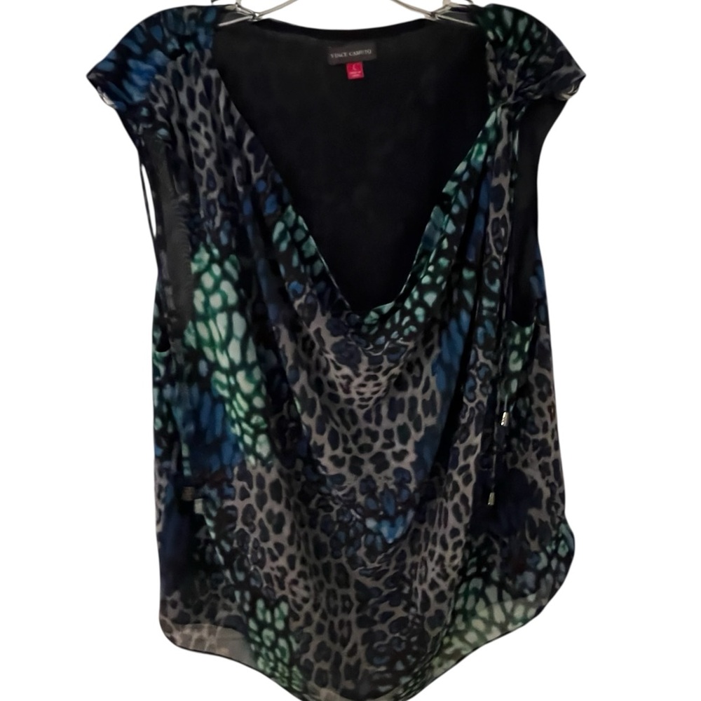 Vince Camuto size XL multi colored animal print sleeveless draped neckline